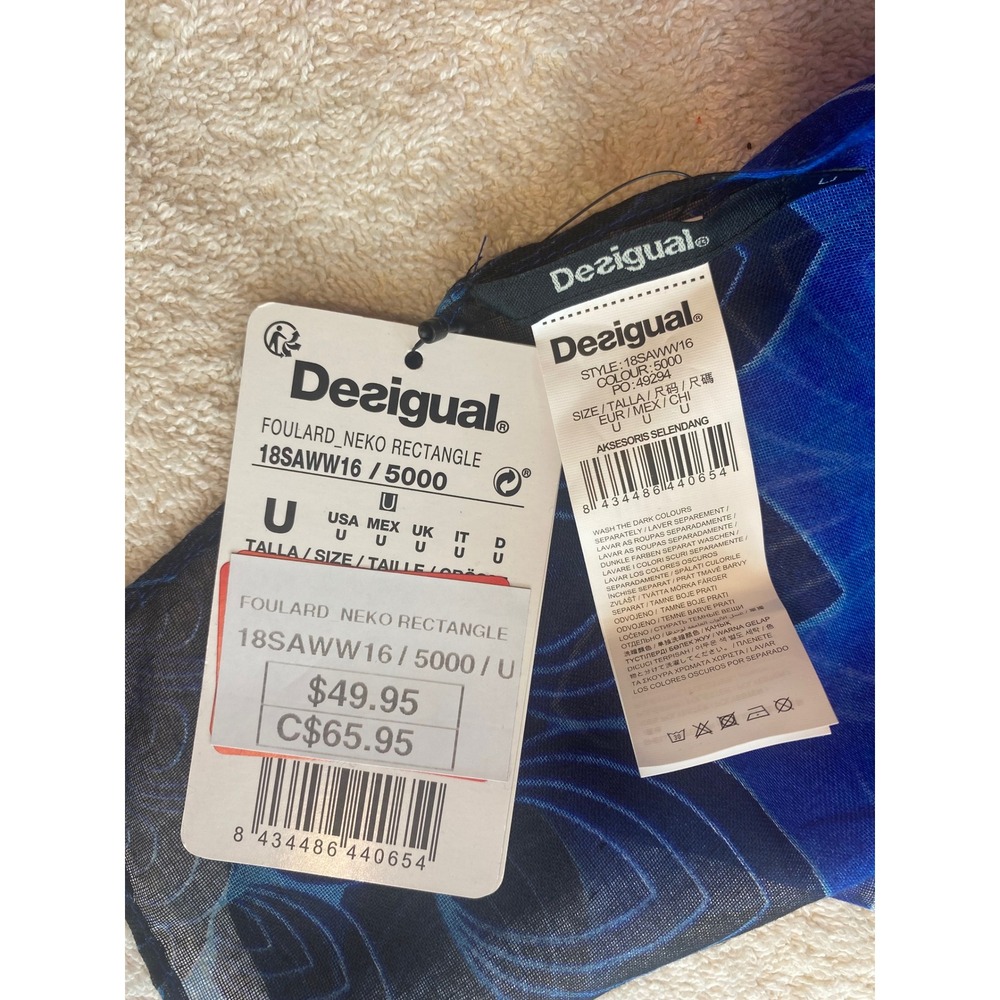 Desigual Foulard Neko Rectangle Scarf Blue Mandala Floral NWT 18SAWW16 - Picture 3 of 4